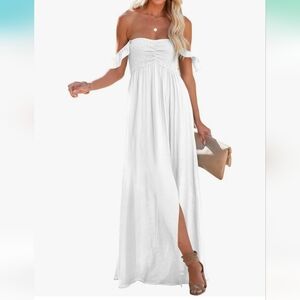 New White Smocked Off the Shoulder Dress